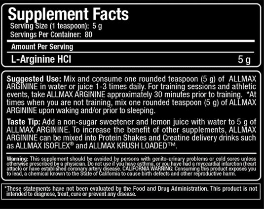 ALLMAX NUTRITION ARGININE HCL 400g